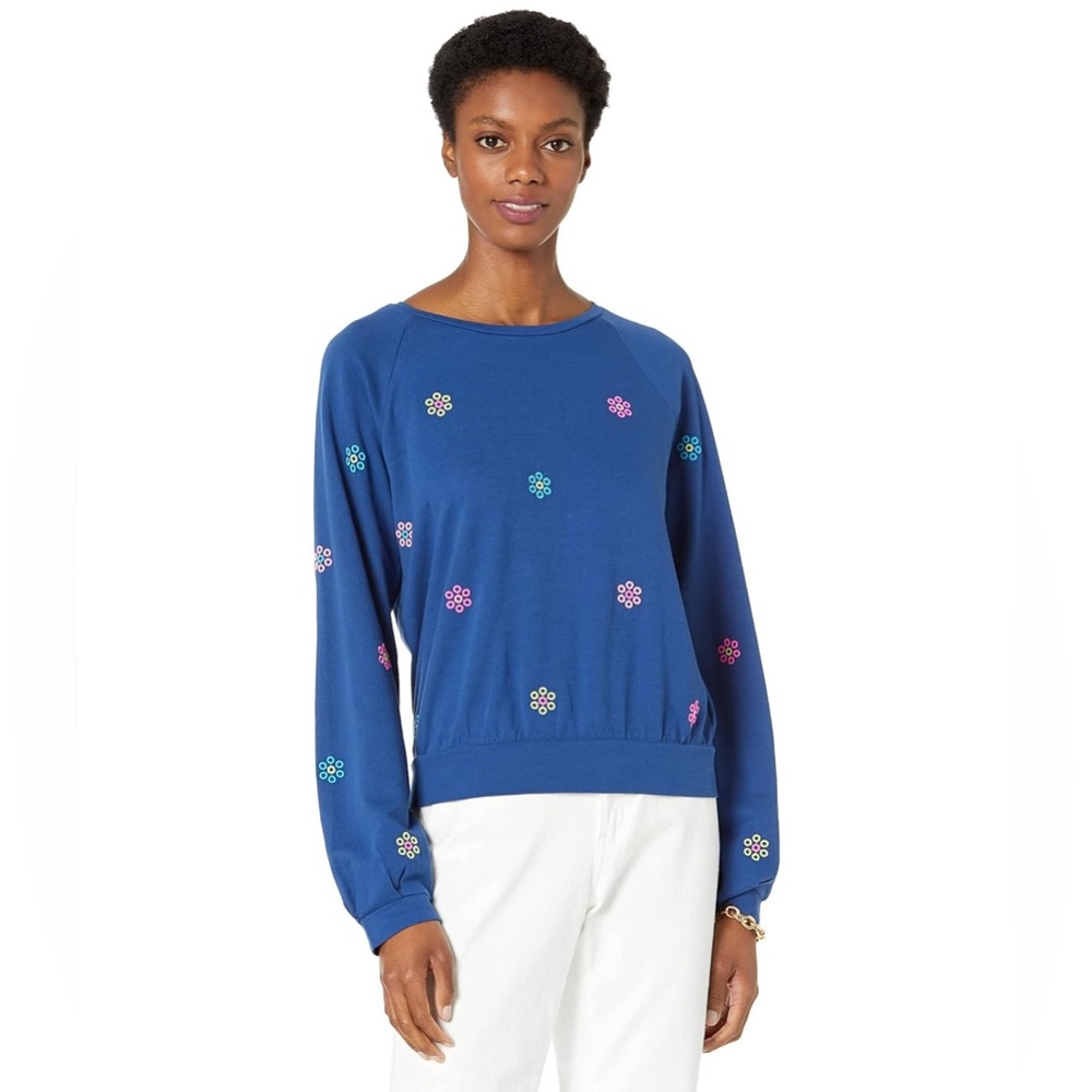Lilly Pulitzer Landyn Sweatshirt Womens S Preppy Embroidered Floral Lightweight